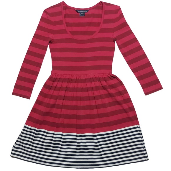 French Connection striped cotton stretch 3/4 sleeve scoop neck dress - Picture 1 of 8